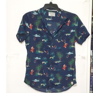 A Free Planet Men's Hawaiian Shirt Hula Girl Tropical Print Beachy Boating Sz M